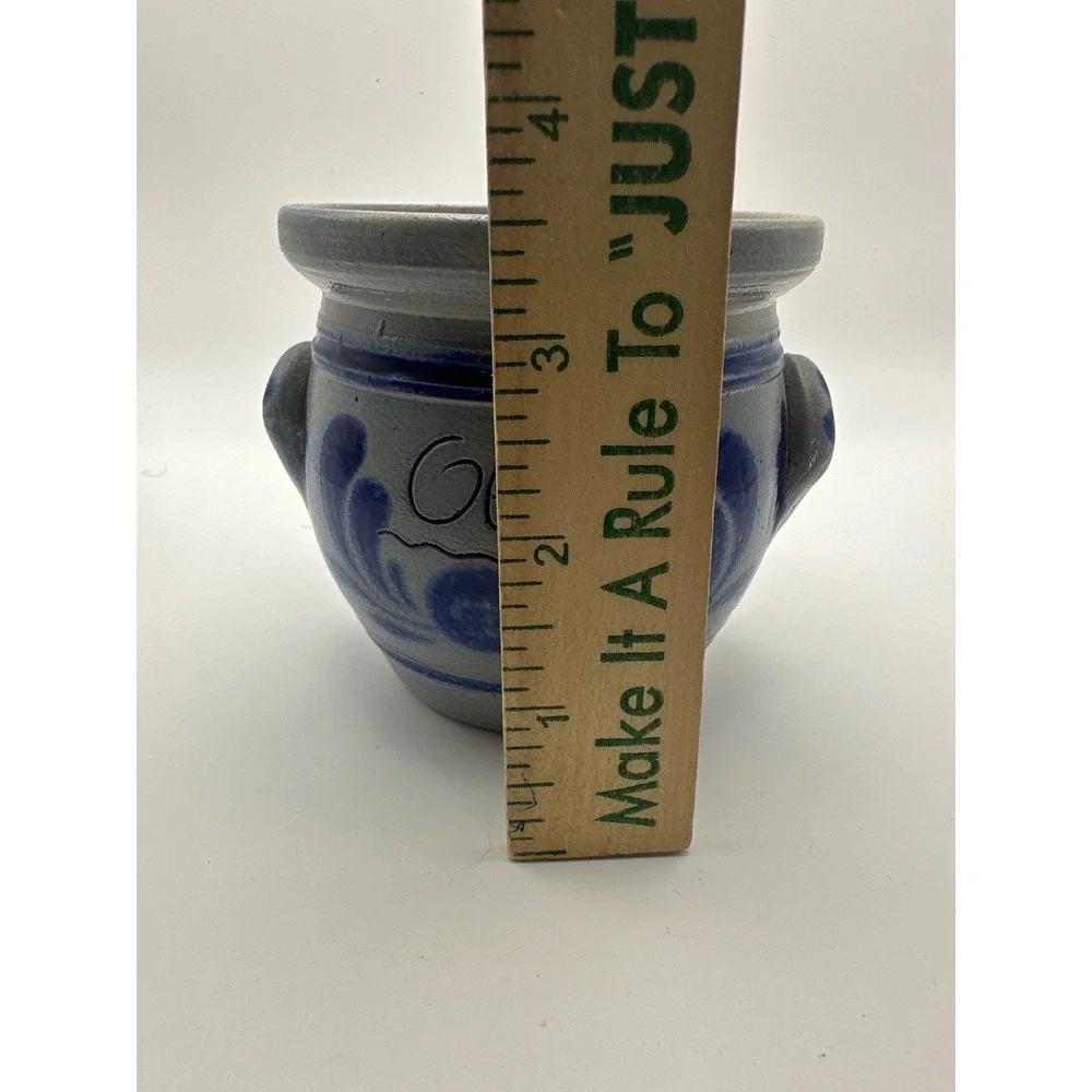 Burger Betschdorf Alsace France Salt Glazed Stoneware Olive Jar Cobalt Blue 3.5